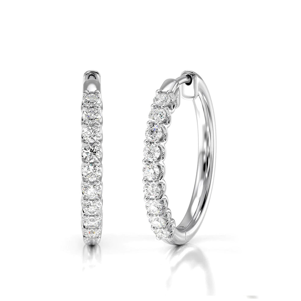 Diamond Hoop Earrings with 18KT White Gold / Lab / 1 Cut Diamond in 14KT White Gold / Lab / 1 view 1
