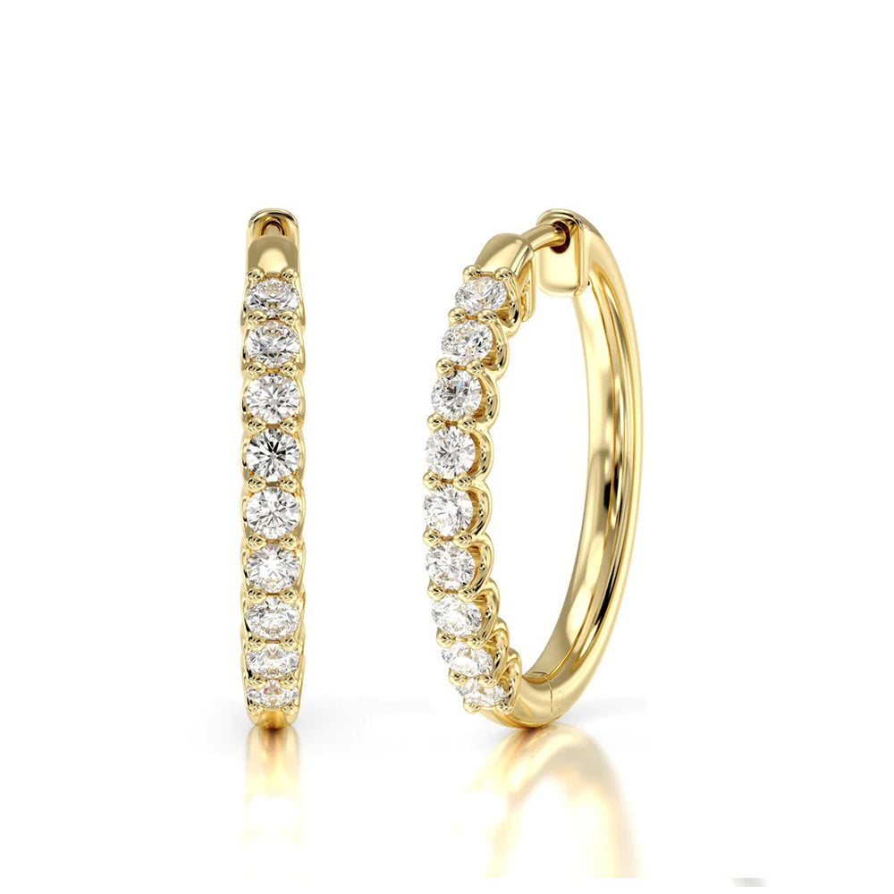 Diamond Hoop Earrings with 18KT Yellow Gold / Lab / 1 Cut Diamond in 14KT Yellow Gold / Lab / 1 view 1
