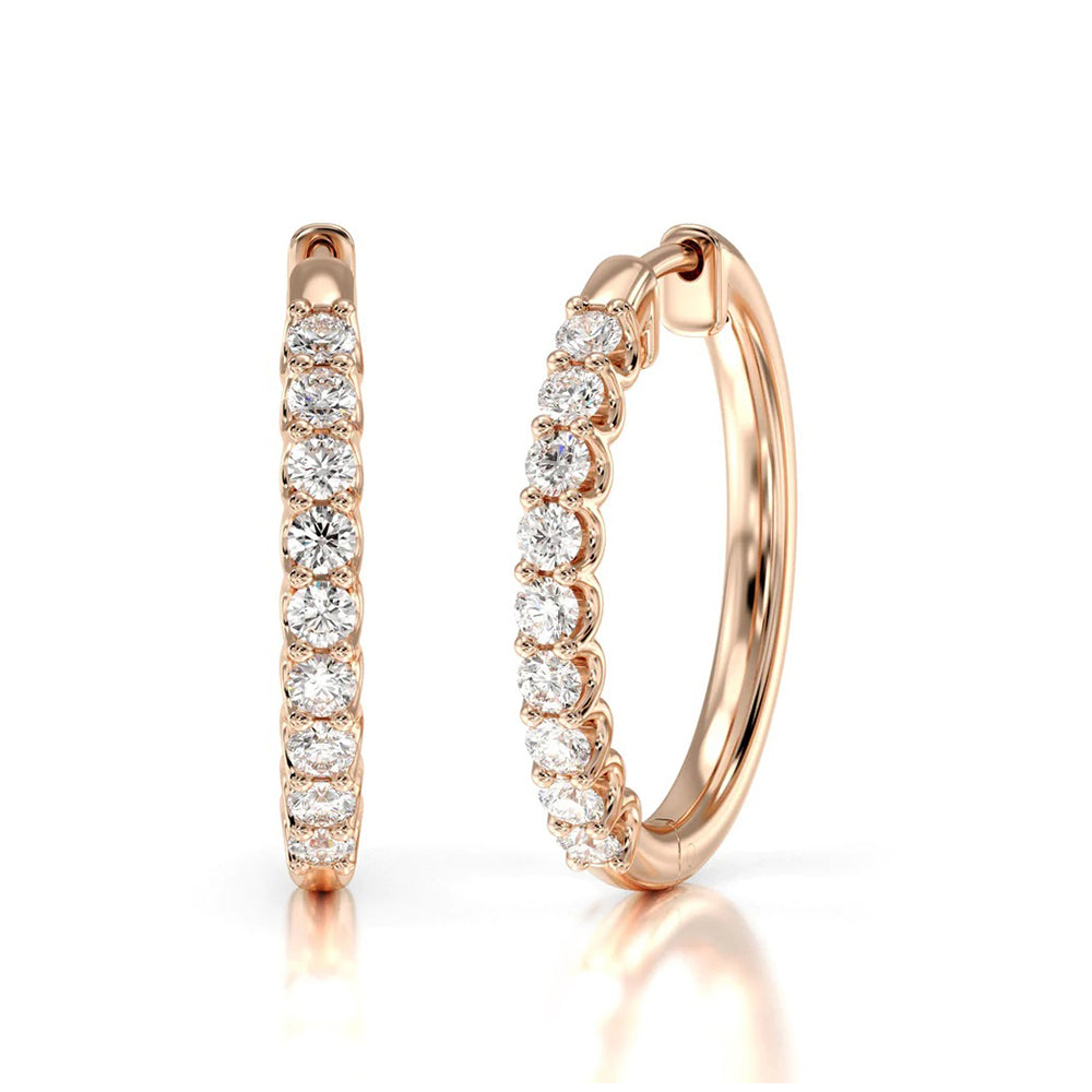 Diamond Hoop Earrings with 18KT Rose Gold / Lab / 1 1/2 Cut Diamond in 14KT Rose Gold / Lab / 1 1/2 view 1

