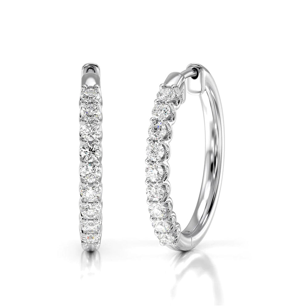 Diamond Hoop Earrings with 18KT White Gold / Lab / 1 1/2 Cut Diamond in 14KT White Gold / Lab / 1 1/2 view 1
