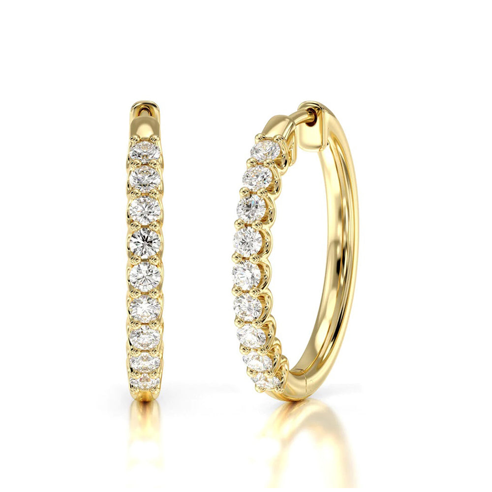 Diamond Hoop Earrings with 18KT Yellow Gold / Lab / 1 1/2 Cut Diamond in 14KT Yellow Gold / Lab / 1 1/2 view 1
