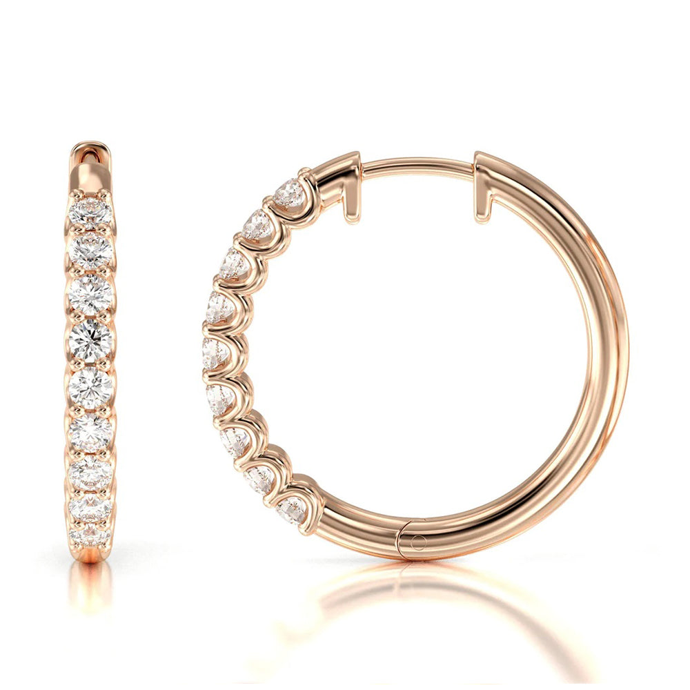 Diamond Hoop Earrings with 18KT Rose Gold / Lab / 1 1/2 Cut Diamond in 14KT Rose Gold / Lab / 1 1/2 view 4
