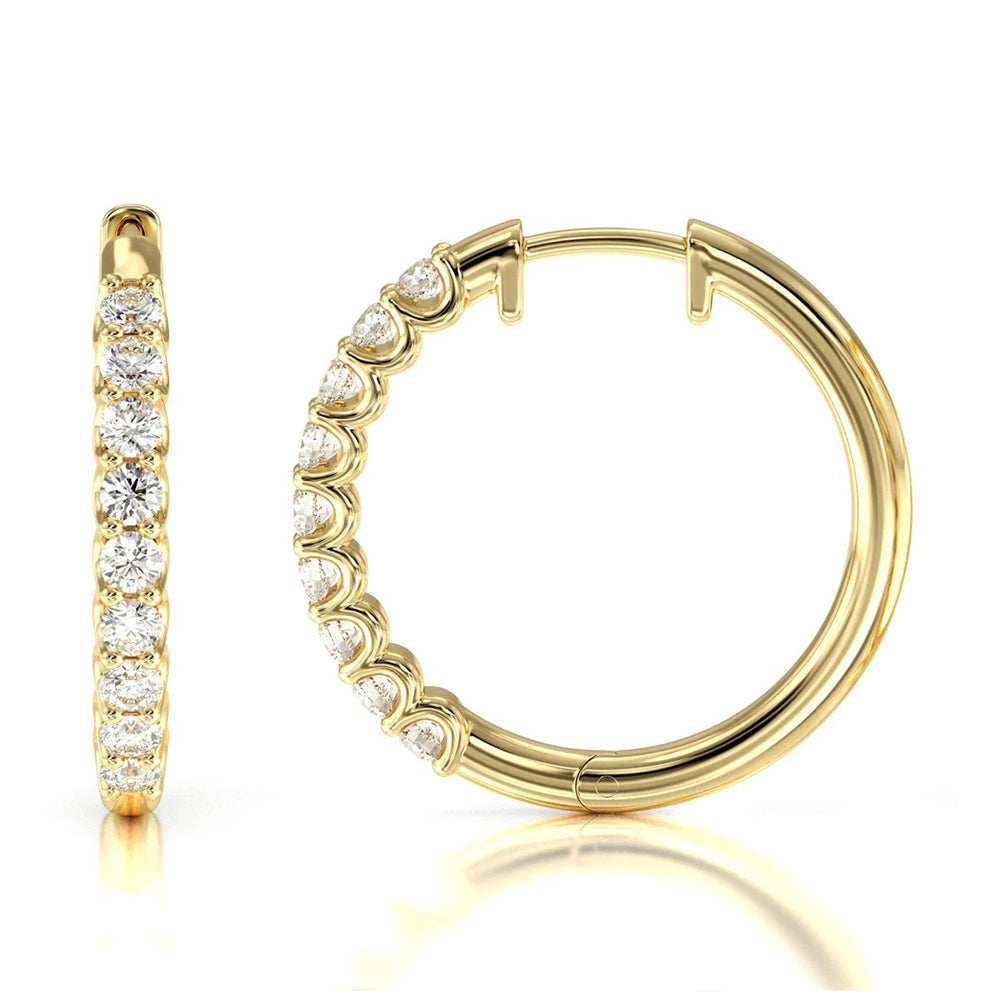 Diamond Hoop Earrings with 18KT Yellow Gold / Lab / 1 1/2 Cut Diamond in 14KT Yellow Gold / Lab / 1 1/2 view 4
