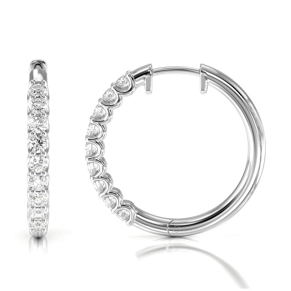 Diamond Hoop Earrings with 18KT White Gold / Lab / 1 1/2 Cut Diamond in 14KT White Gold / Lab / 1 1/2 view 4
