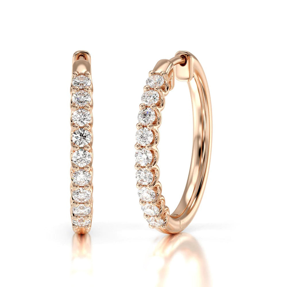 Diamond Hoop Earrings with 18KT Rose Gold / Lab / 2 1/4 Cut Diamond in 14KT Rose Gold / Lab / 2 1/4 view 1
