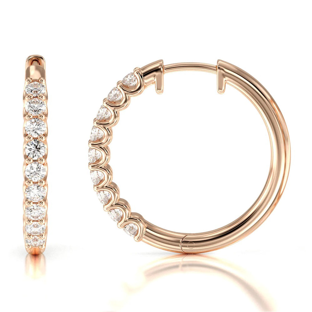 Diamond Hoop Earrings with 18KT Rose Gold / Lab / 2 1/4 Cut Diamond in 14KT Rose Gold / Lab / 2 1/4 view 4
