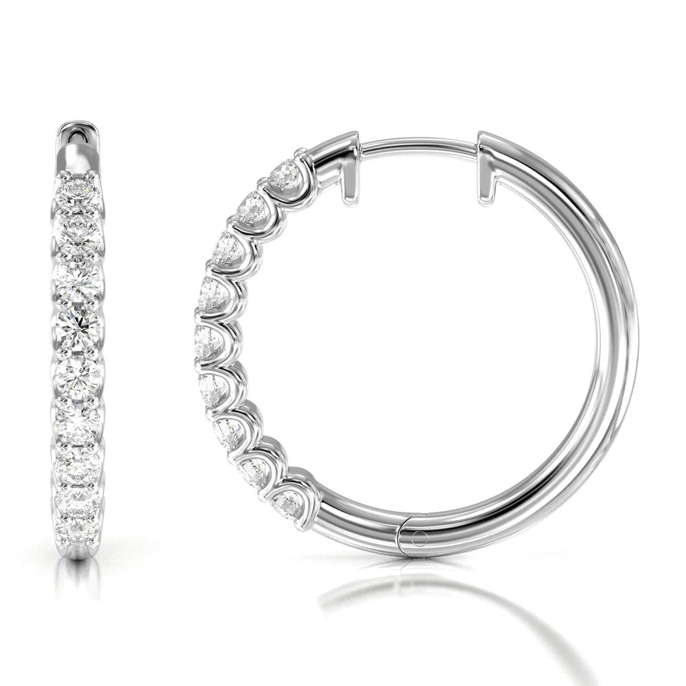 Diamond Hoop Earrings with 18KT White Gold / Lab / 2 1/4 Cut Diamond in 14KT White Gold / Lab / 2 1/4 view 4
