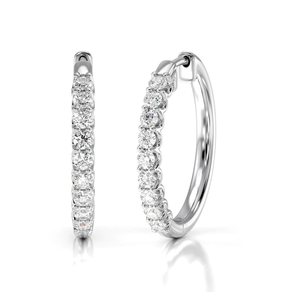 Diamond Hoop Earrings with 18KT White Gold / Lab / 2 1/4 Cut Diamond in 14KT White Gold / Lab / 2 1/4 view 1
