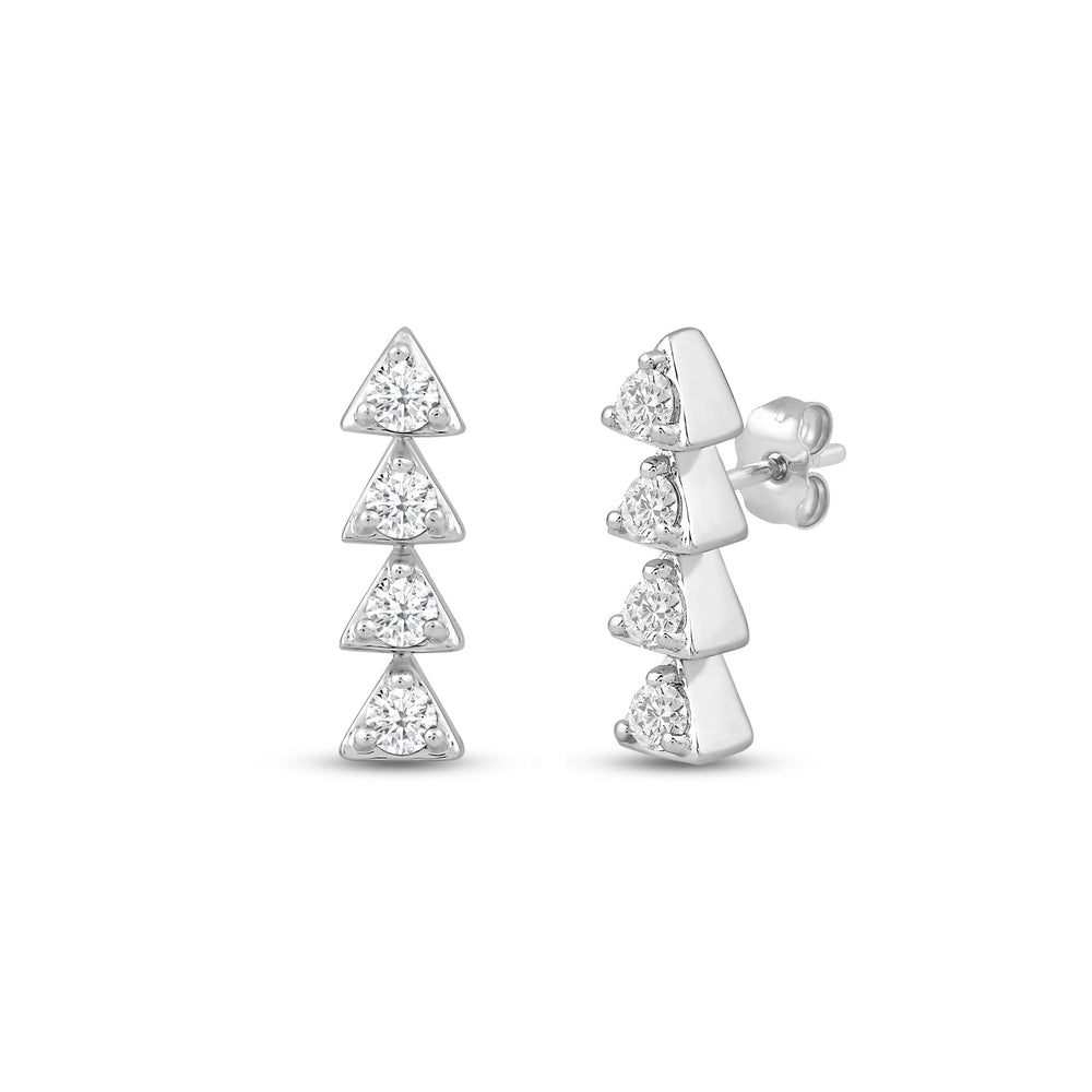 Dainty Diamond Line Stud Earrings with 18KT White Gold / Lab / 1/6 Cut Diamond in 14KT White Gold / Lab / 1/6 view 1
