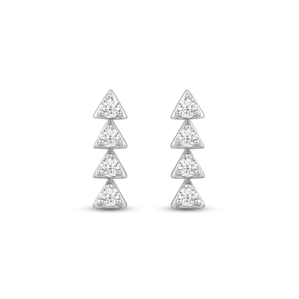 Dainty Diamond Line Stud Earrings with 18KT White Gold / Lab / 1/6 Cut Diamond in 14KT White Gold / Lab / 1/6 view 4
