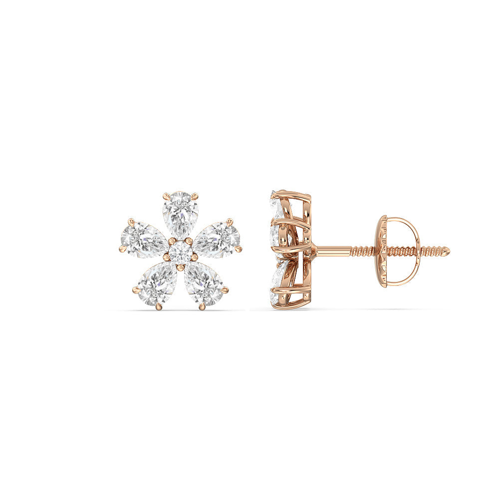Daisy Studs with 18KT Rose Gold / Lab / 2 Cut Diamond in 14KT Rose Gold / Lab / 2 view 2

