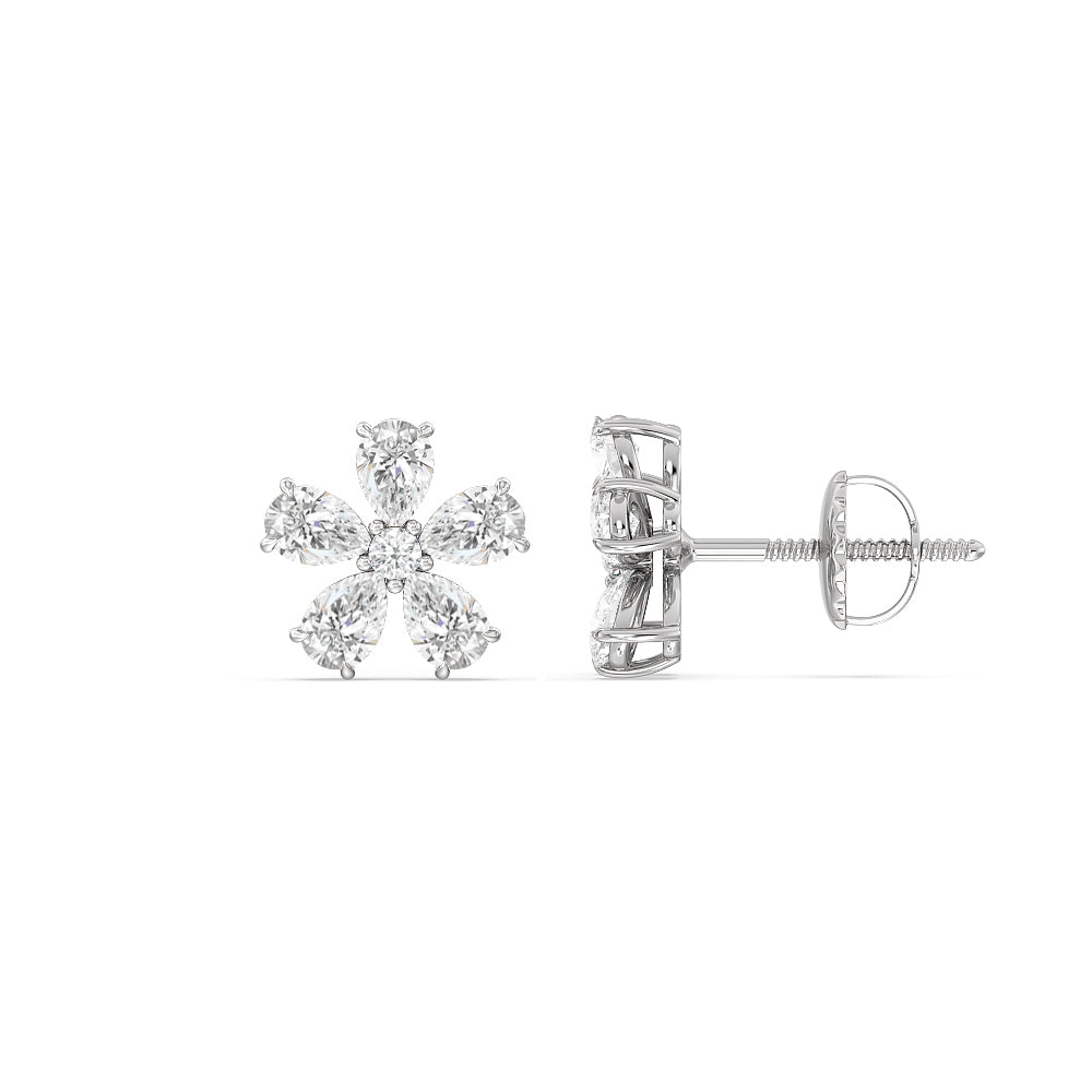 Daisy Studs with 18KT White Gold / Lab / 2 Cut Diamond in 14KT White Gold / Lab / 2 view 2
