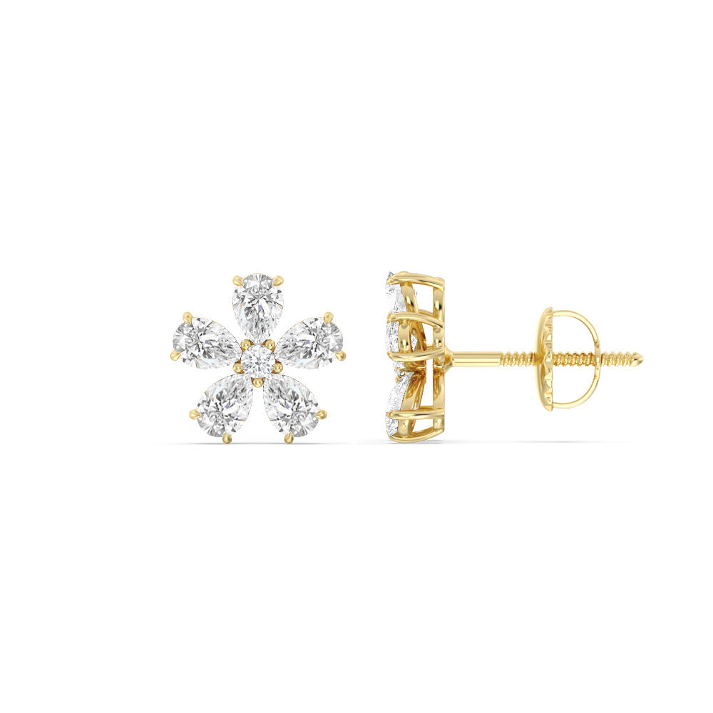 Daisy Studs with 18KT Yellow Gold / Lab / 2 Cut Diamond in 14KT Yellow Gold / Lab / 2 view 2
