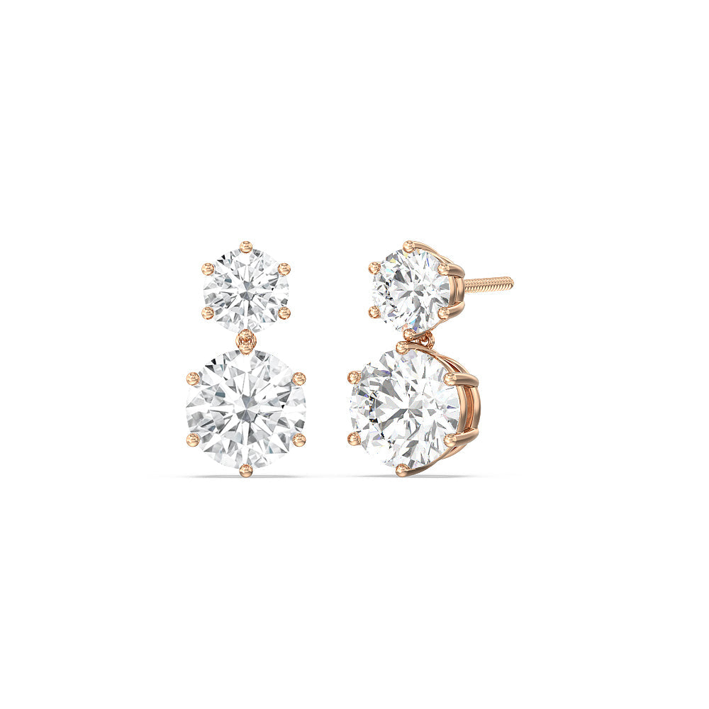 Diamond Duo Stud Earrings with 18KT Rose Gold / Lab / 2 Cut Diamond in 14KT Rose Gold / Lab / 2 view 1

