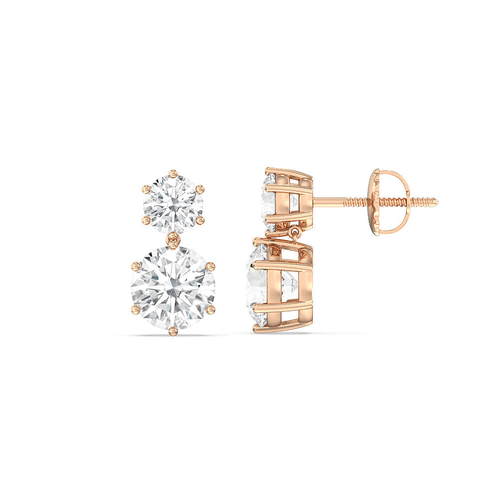 Diamond Duo Stud Earrings with 18KT Rose Gold / Lab / 2 Cut Diamond in 14KT Rose Gold / Lab / 2 view 2
