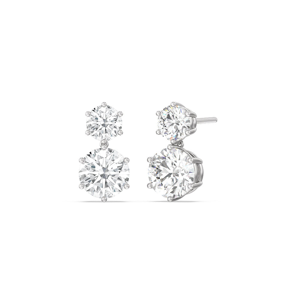 Diamond Duo Stud Earrings with 18KT White Gold / Lab / 2 Cut Diamond in 14KT White Gold / Lab / 2 view 1
