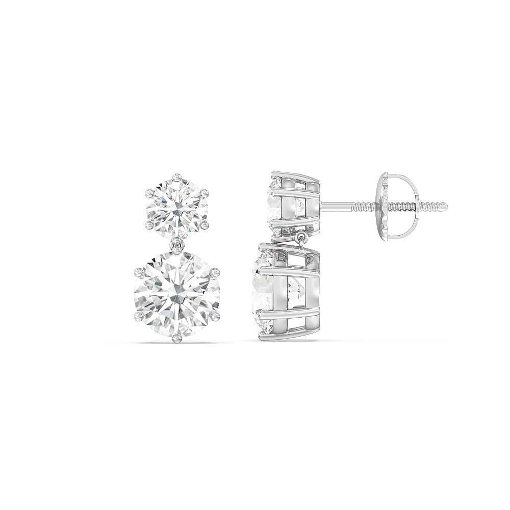 Diamond Duo Stud Earrings with 18KT White Gold / Lab / 2 Cut Diamond in 14KT White Gold / Lab / 2 view 2
