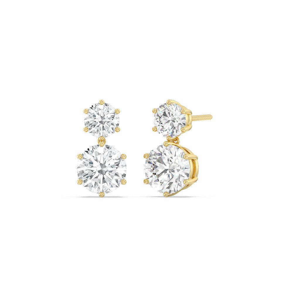 Diamond Duo Stud Earrings with 18KT Yellow Gold / Lab / 2 Cut Diamond in 14KT Yellow Gold / Lab / 2 view 1
