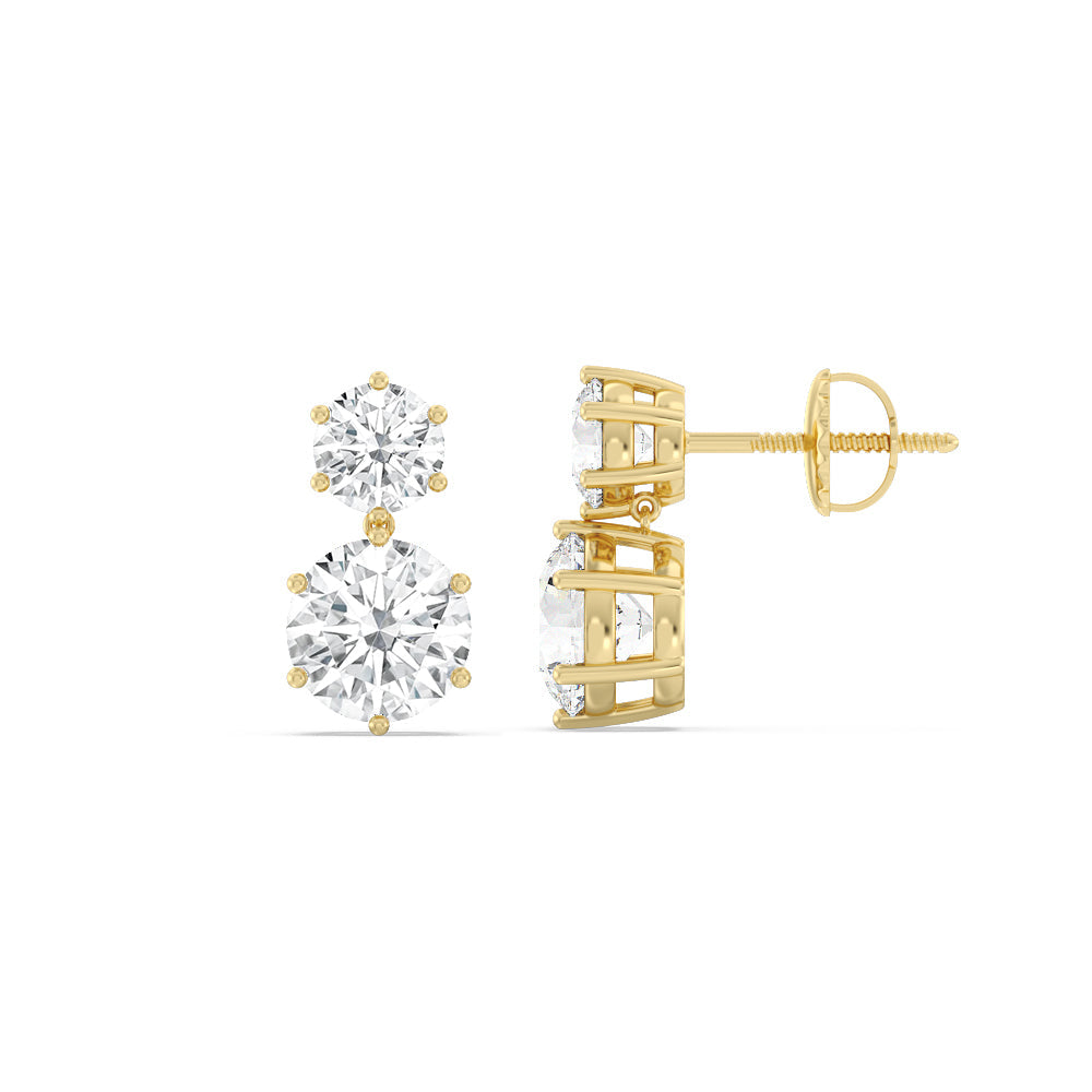 Diamond Duo Stud Earrings with 18KT Yellow Gold / Lab / 2 Cut Diamond in 14KT Yellow Gold / Lab / 2 view 2

