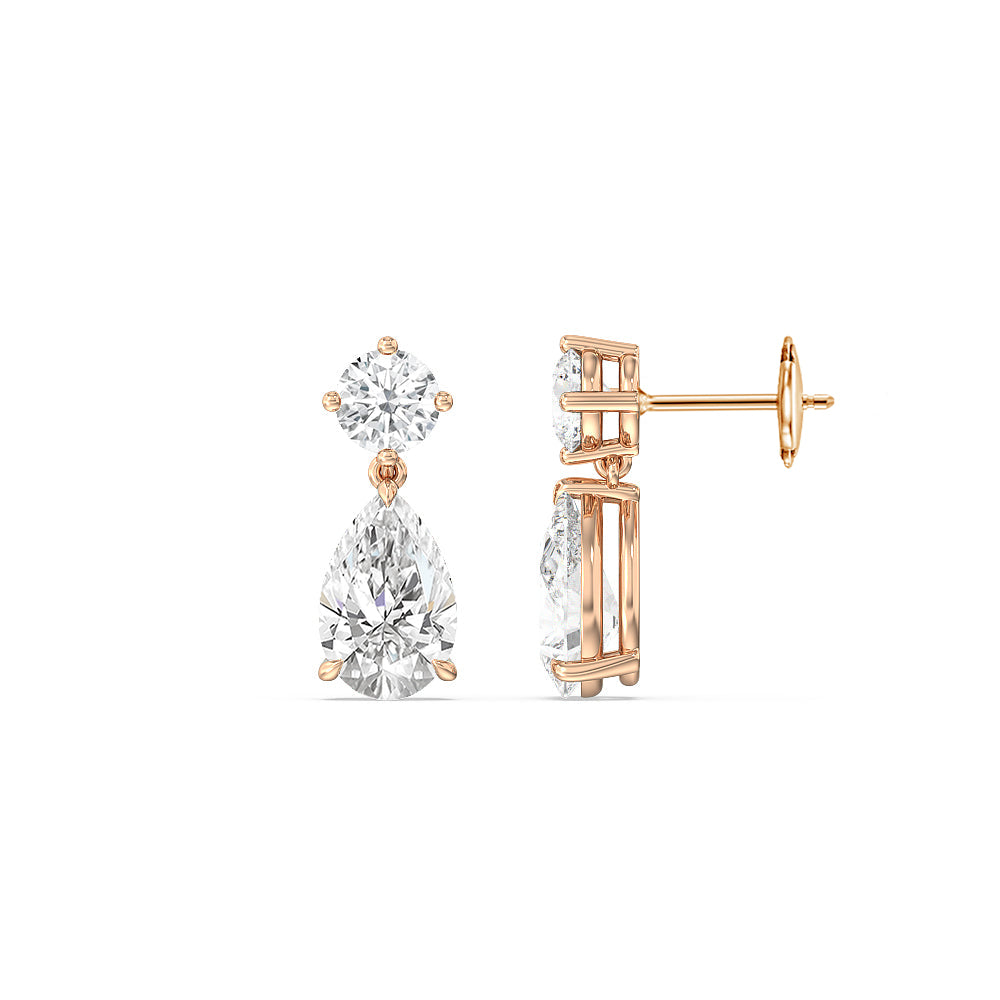 Elegance Pear Drop Earrings with 18KT Rose Gold / Lab / 5 1/2 Cut Diamond in 14KT Rose Gold / Lab / 5 1/2 view 2
