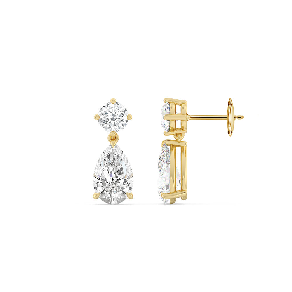 Elegance Pear Drop Earrings with 18KT Yellow Gold / Lab / 5 1/2 Cut Diamond in 14KT Yellow Gold / Lab / 5 1/2 view 2
