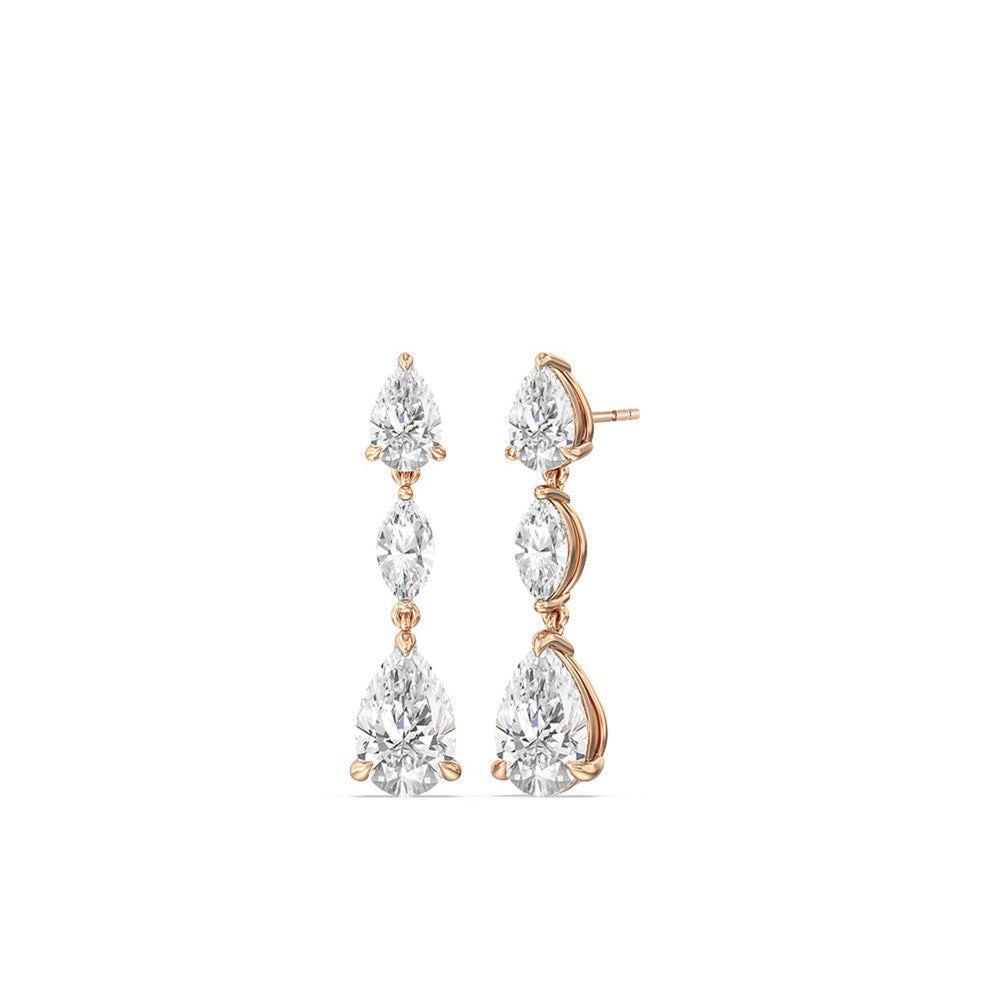 Elegance Pear Marquise Drop Earrings with 18KT Rose Gold / Lab / 6 1/2 Cut Diamond in 14KT Rose Gold / Lab / 6 1/2 view 1
