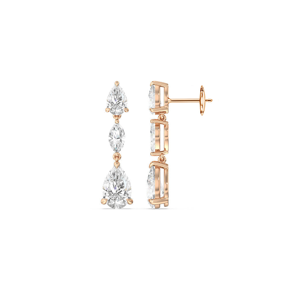 Elegance Pear Marquise Drop Earrings with 14KT Rose Gold / Lab / 6 1/2 Cut Diamond in 14KT Rose Gold / Lab / 6 1/2 view 1
