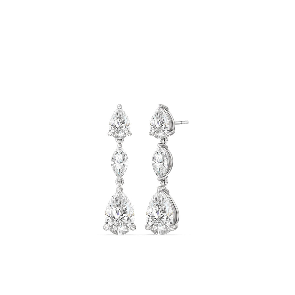 Elegance Pear Marquise Drop Earrings with 18KT White Gold / Lab / 6 1/2 Cut Diamond in 14KT White Gold / Lab / 6 1/2 view 1
