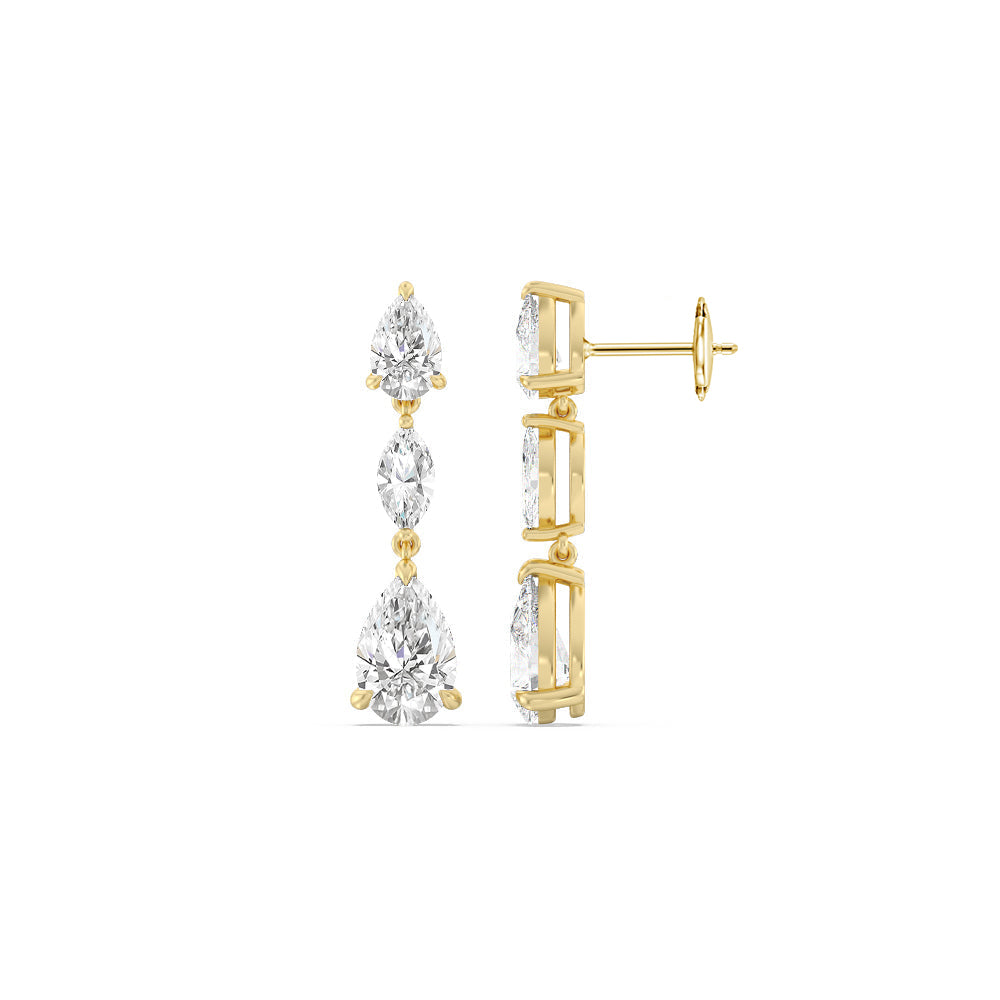 Elegance Pear Marquise Drop Earrings with 18KT Yellow Gold / Lab / 6 1/2 Cut Diamond in 14KT Yellow Gold / Lab / 6 1/2 view 2
