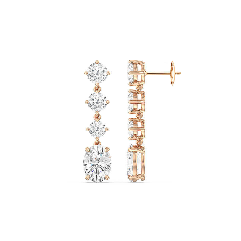 Elegance Oval Dangler Earrings with 18KT Rose Gold / Lab / 8 1/2 Cut Diamond in 14KT Rose Gold / Lab / 8 1/2 view 2
