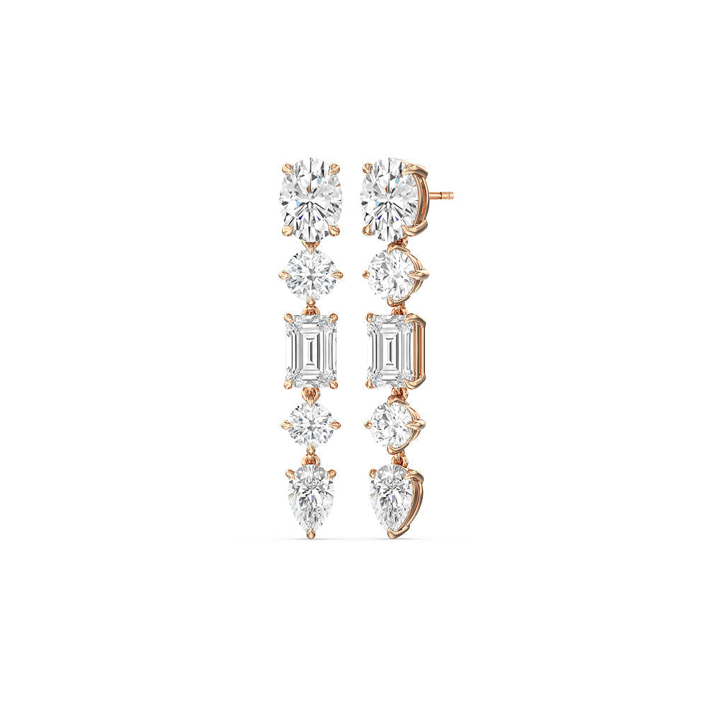 Elegance Fancy Shape Dangler Earrings with 18KT Rose Gold / Lab / 11 Cut Diamond in 14KT Rose Gold / Lab / 11 view 1
