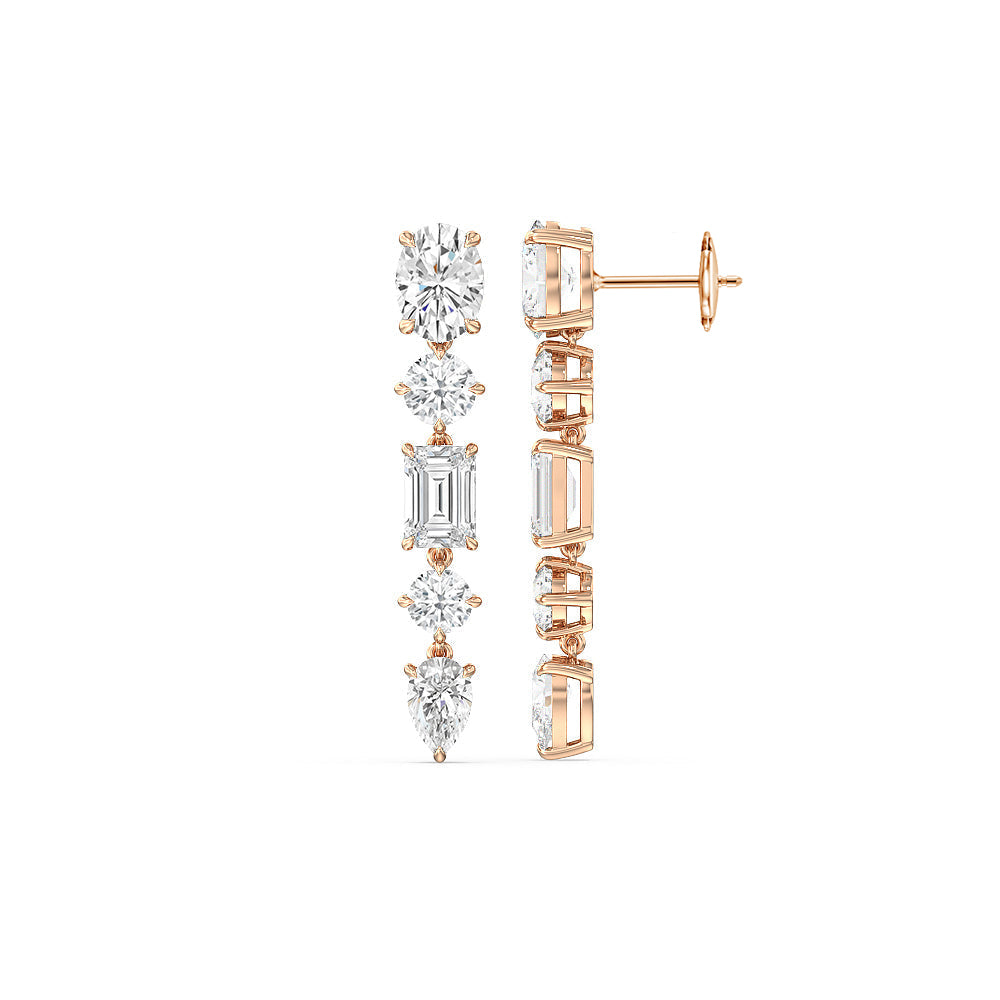 Elegance Fancy Shape Dangler Earrings with 18KT Rose Gold / Lab / 11 Cut Diamond in 14KT Rose Gold / Lab / 11 view 2
