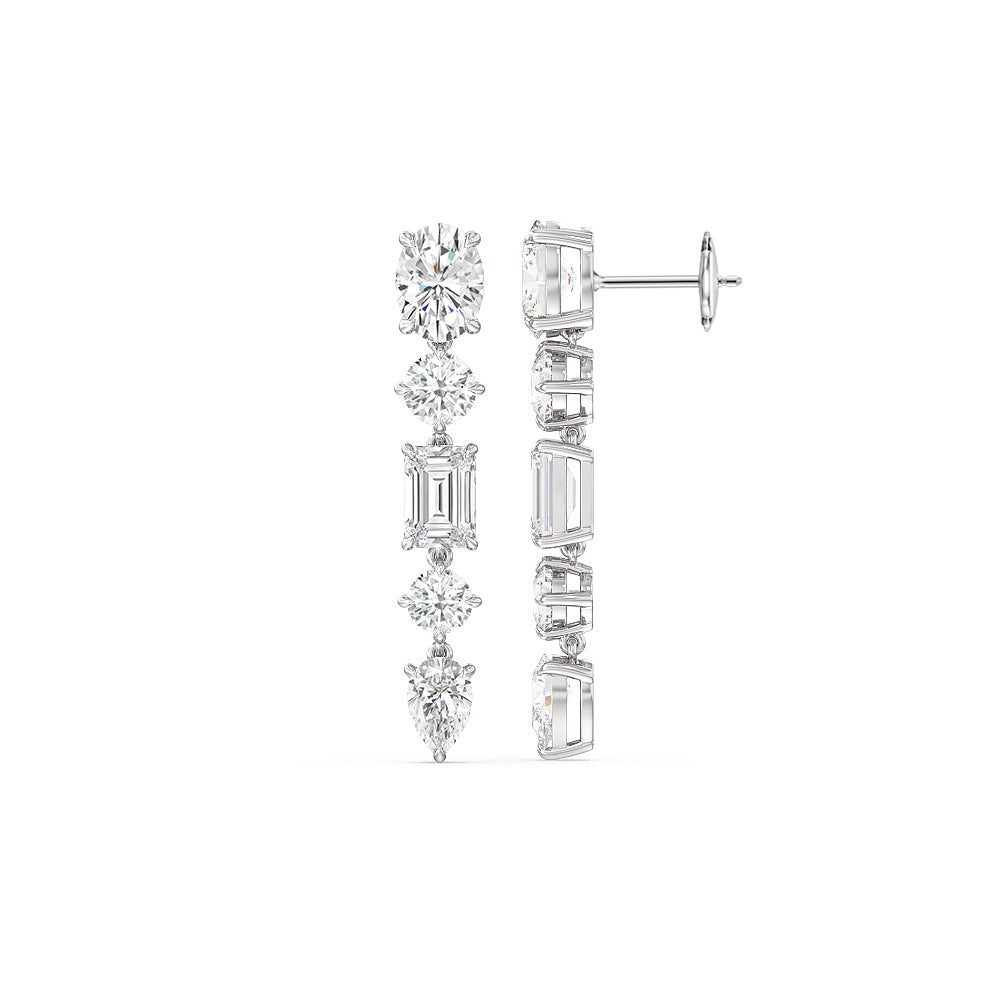 Elegance Fancy Shape Dangler Earrings with 18KT White Gold / Lab / 11 Cut Diamond in 14KT White Gold / Lab / 11 view 2
