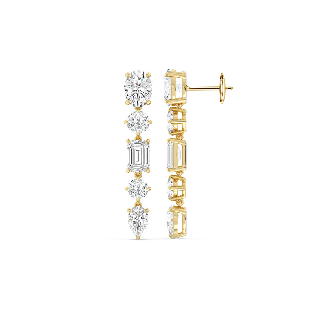 Elegance Fancy Shape Dangler Earrings with 18KT Yellow Gold / Lab / 11 Cut Diamond in 14KT Yellow Gold / Lab / 11 view 2
