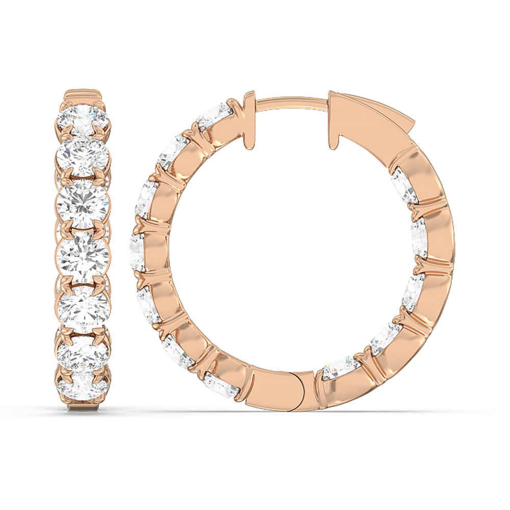 Inside-Out Round Shape Hoop Earrings with 18KT Rose Gold / Lab / 7 5/8 Cut Diamond in 14KT Rose Gold / Lab / 7 5/8 view 2
