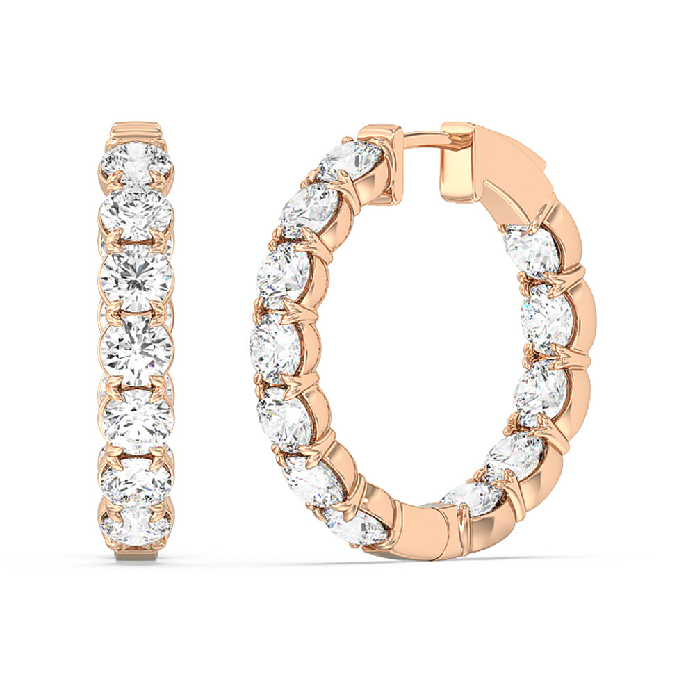 Inside-Out Round Shape Hoop Earrings with 18KT Rose Gold / Lab / 7 5/8 Cut Diamond in 14KT Rose Gold / Lab / 7 5/8 view 1
