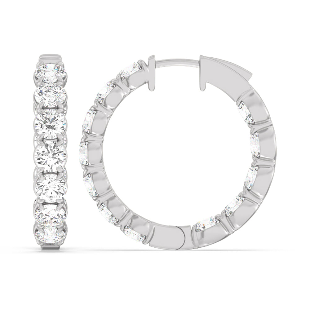 Inside-Out Round Shape Hoop Earrings with 18KT White Gold / Lab / 7 5/8 Cut Diamond in 14KT White Gold / Lab / 7 5/8 view 2
