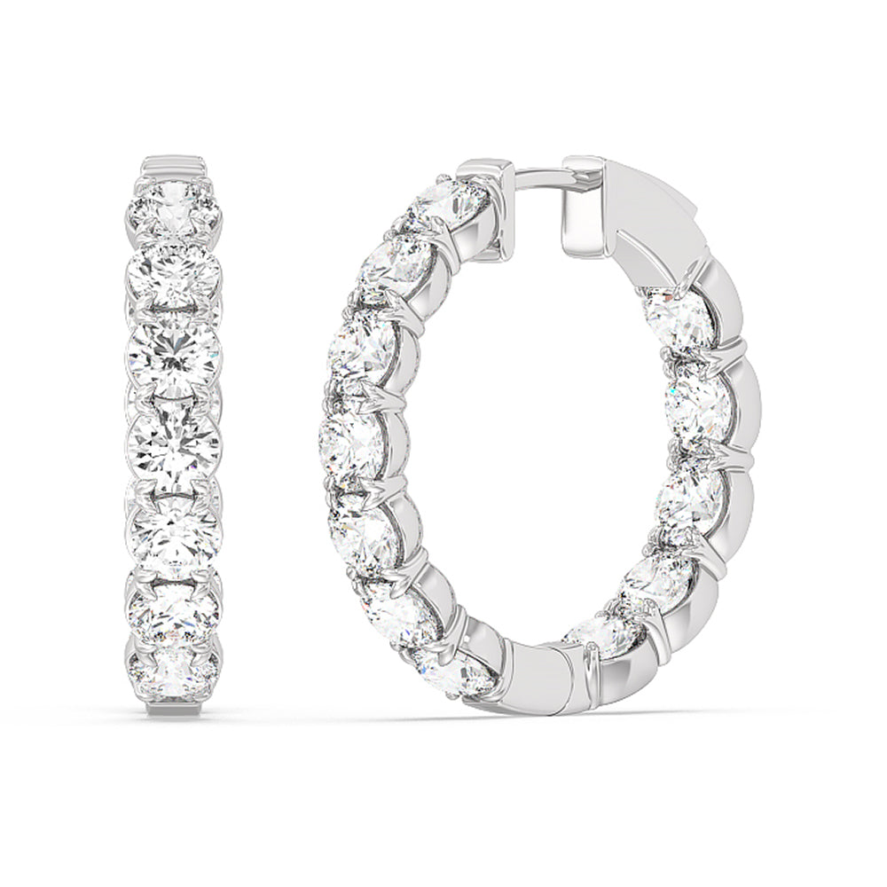 Inside-Out Round Shape Hoop Earrings with 18KT White Gold / Lab / 7 5/8 Cut Diamond in 14KT White Gold / Lab / 7 5/8 view 1
