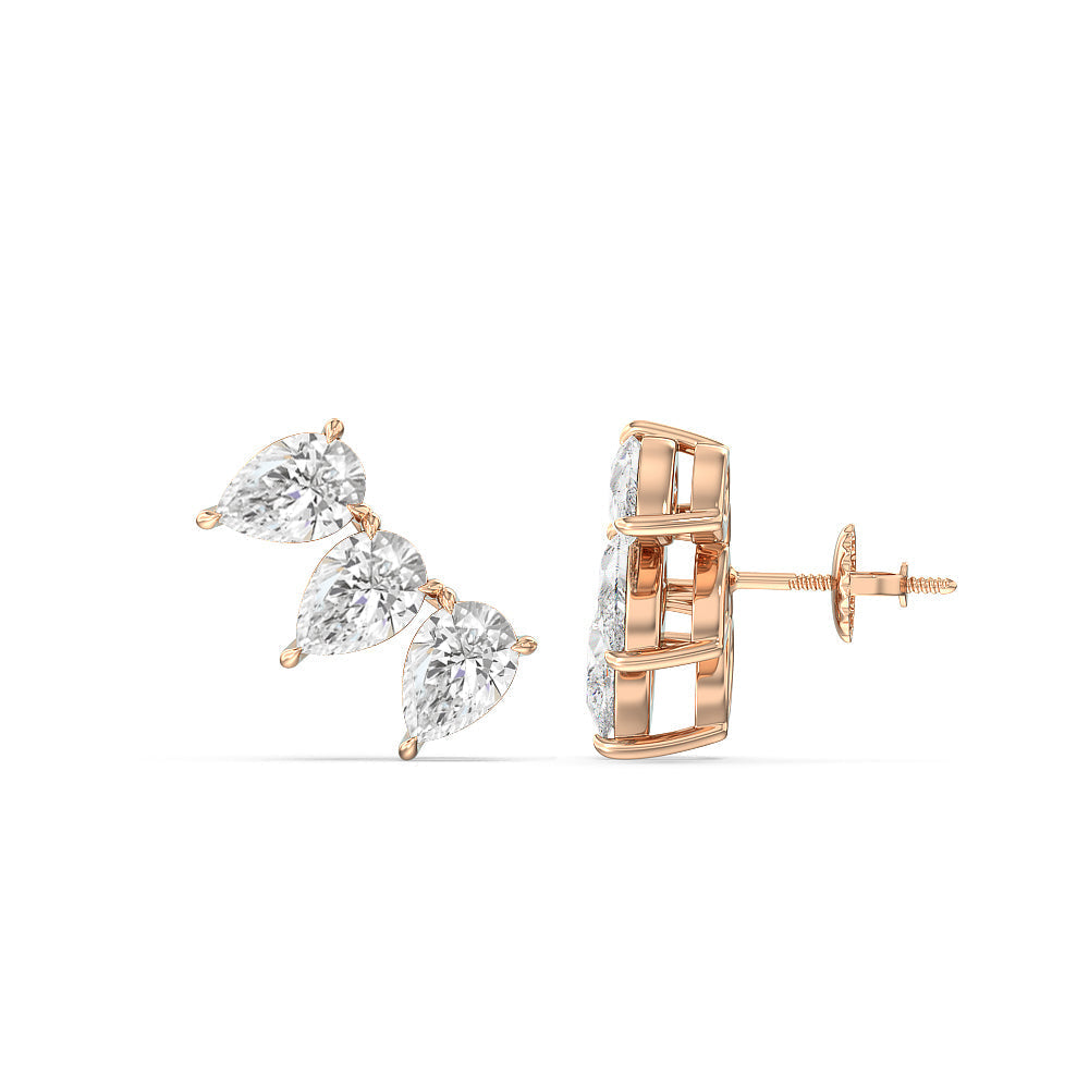 Trilogy Pear Cut Climber Earrings with 18KT Rose Gold / Lab / 1 1/2 Cut Diamond in 14KT Rose Gold / Lab / 1 1/2 view 2
