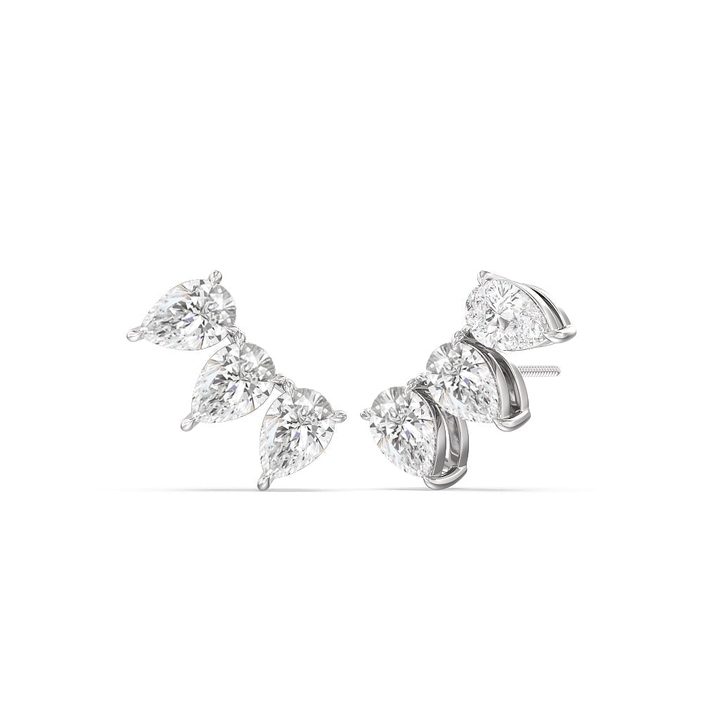 Trilogy Pear Cut Climber Earrings with 18KT White Gold / Lab / 1 1/2 Cut Diamond in 14KT White Gold / Lab / 1 1/2 view 1
