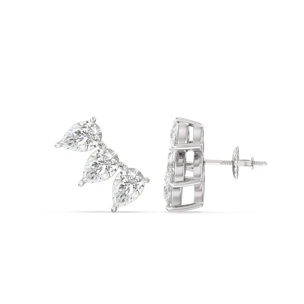 Trilogy Pear Cut Climber Earrings with 18KT White Gold / Lab / 1 1/2 Cut Diamond in 14KT White Gold / Lab / 1 1/2 view 2
