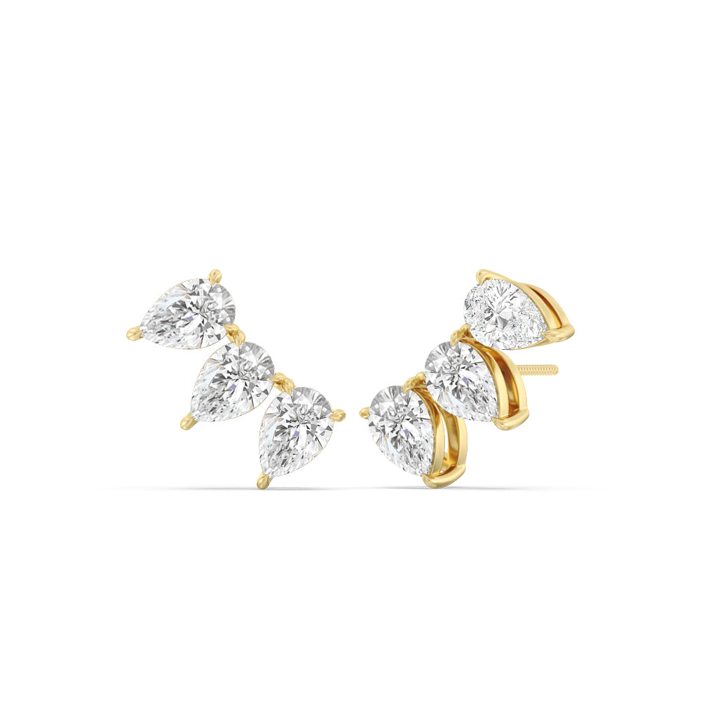 Trilogy Pear Cut Climber Earrings with 18KT Yellow Gold / Lab / 1 1/2 Cut Diamond in 14KT Yellow Gold / Lab / 1 1/2 view 1
