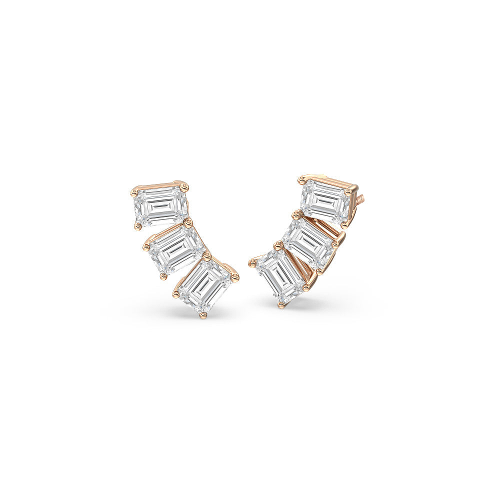 Trilogy Emerald Cut Climber Earrings with 18KT Rose Gold / Lab / 2 1/4 Cut Diamond in 14KT Rose Gold / Lab / 2 1/4 view 1
