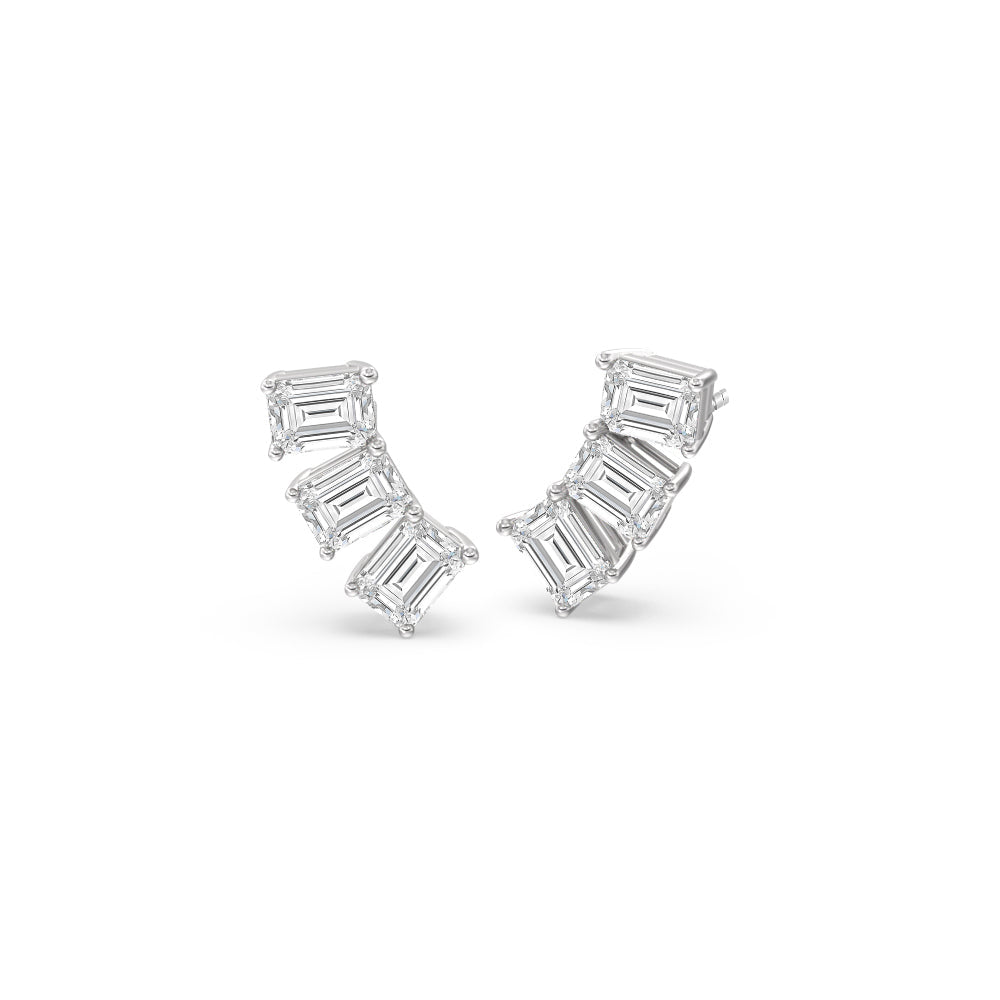 Trilogy Emerald Cut Climber Earrings with 18KT White Gold / Lab / 2 1/4 Cut Diamond in 14KT White Gold / Lab / 2 1/4 view 1
