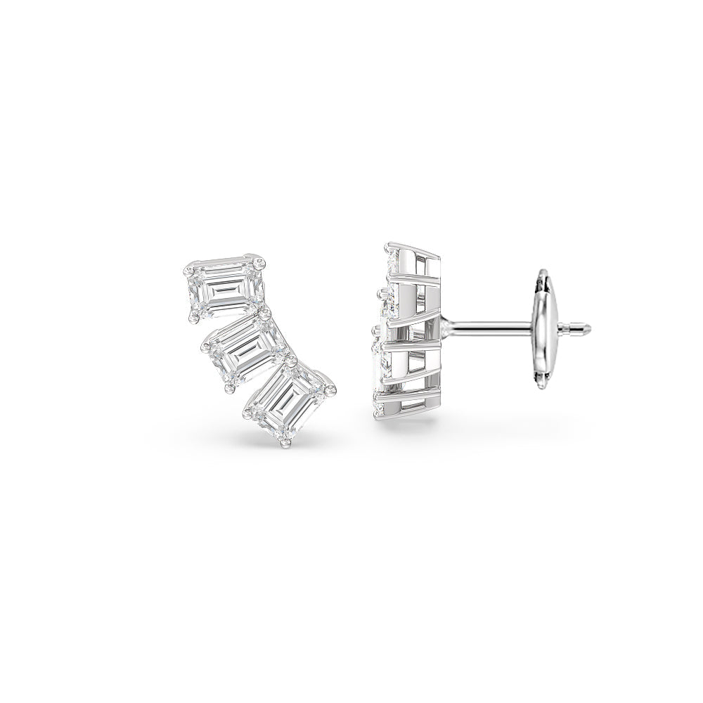 Trilogy Emerald Cut Climber Earrings with 18KT White Gold / Lab / 2 1/4 Cut Diamond in 14KT White Gold / Lab / 2 1/4 view 2
