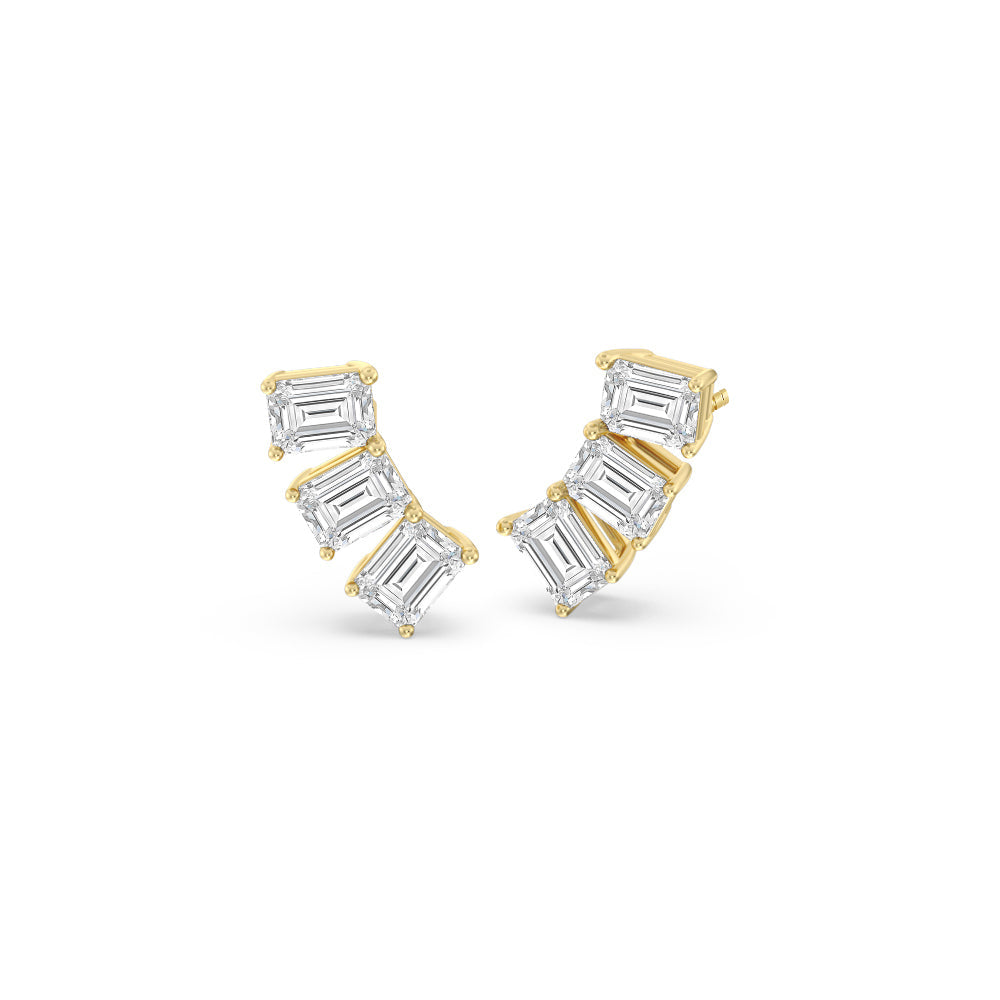 Trilogy Emerald Cut Climber Earrings with 18KT Yellow Gold / Lab / 2 1/4 Cut Diamond in 14KT Yellow Gold / Lab / 2 1/4 view 1
