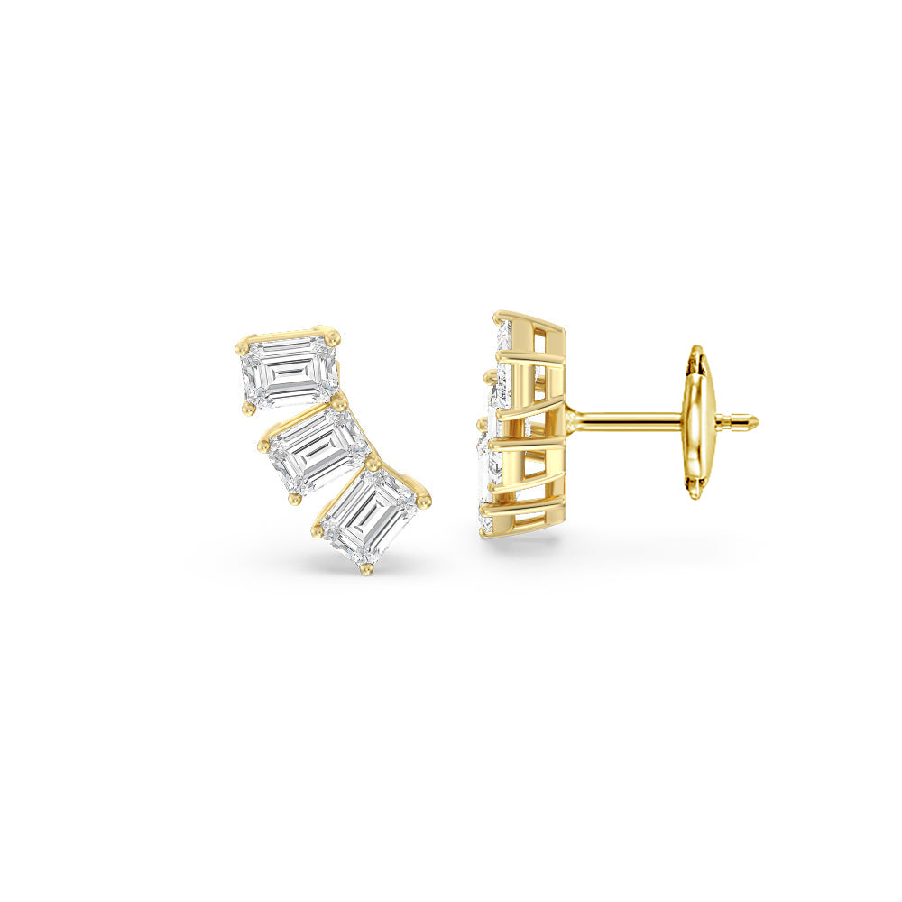 Trilogy Emerald Cut Climber Earrings with 18KT Yellow Gold / Lab / 2 1/4 Cut Diamond in 14KT Yellow Gold / Lab / 2 1/4 view 2
