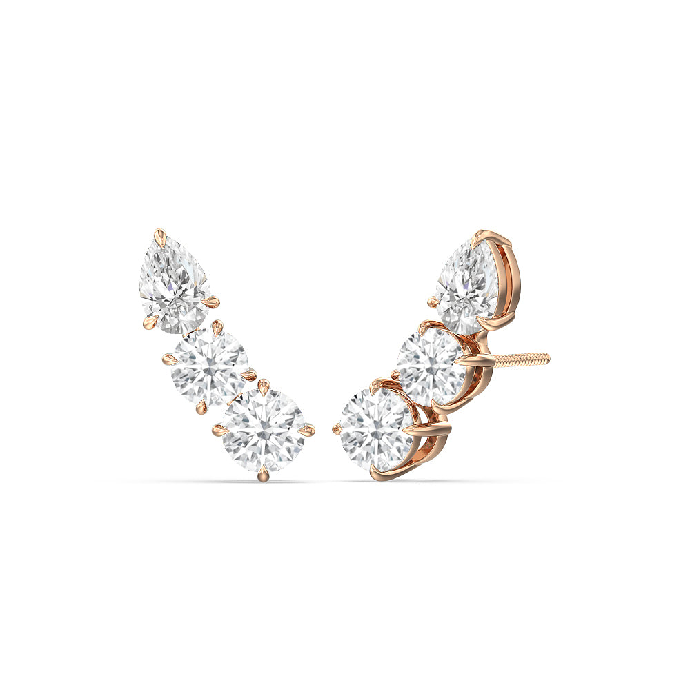 Trilogy Round and Pear Climber Earrings with 18KT Rose Gold / Lab / 1 5/8 Cut Diamond in 14KT Rose Gold / Lab / 1 5/8 view 1
