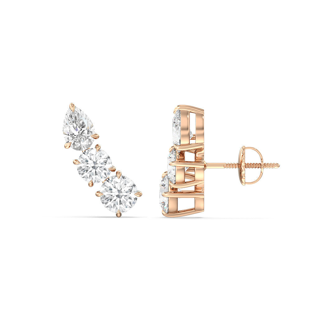 Trilogy Round and Pear Climber Earrings with 18KT Rose Gold / Lab / 1 5/8 Cut Diamond in 14KT Rose Gold / Lab / 1 5/8 view 2
