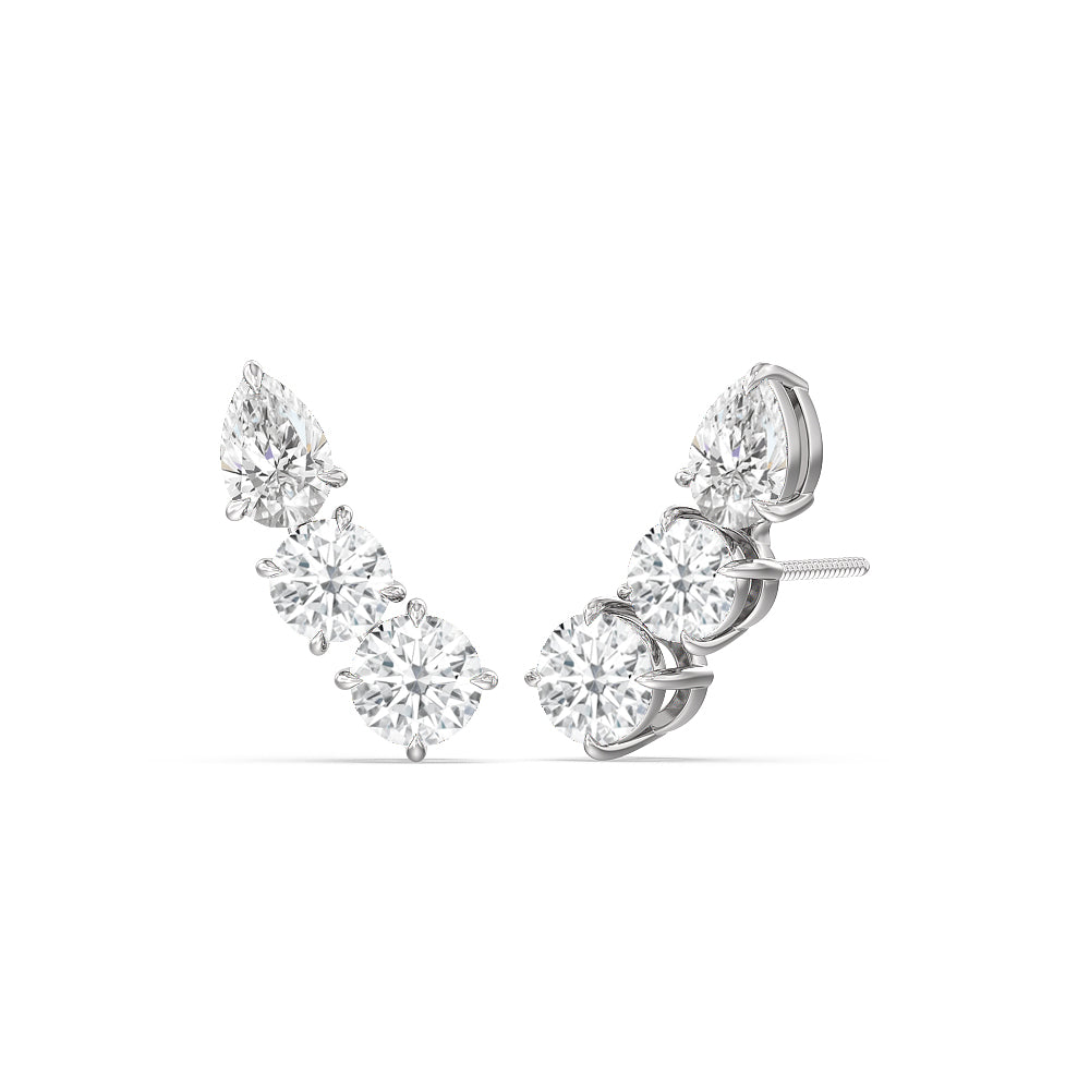 Trilogy Round and Pear Climber Earrings with 18KT White Gold / Lab / 1 5/8 Cut Diamond in 14KT White Gold / Lab / 1 5/8 view 1
